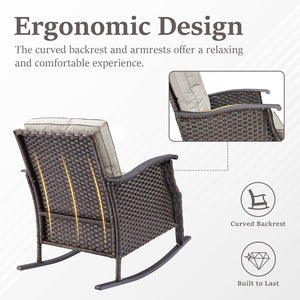 English Elm Outdoor Pe Rattan Gliding Patio Chair Set Handwoven Steel Frame with Plush Cushions Beige T3773S00019