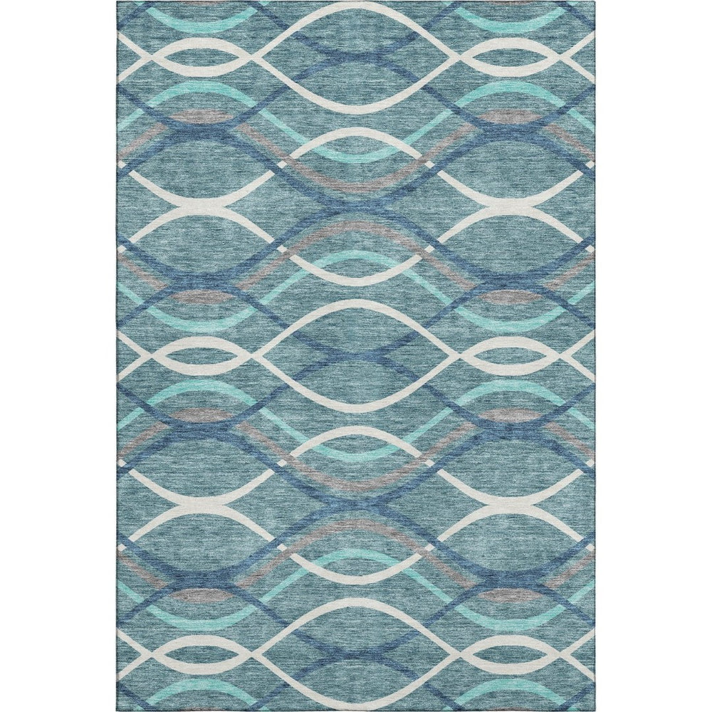 HomeRoots 8' X 10' Stylish Teal, Ivory & Gray Abstract Washable Area Rug with UV Protection for Every Room 663645