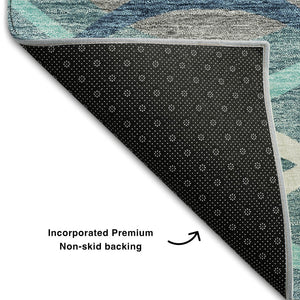 HomeRoots 8' X 10' Stylish Teal, Ivory & Gray Abstract Washable Area Rug with UV Protection for Every Room 663645