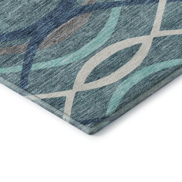 HomeRoots 8' X 10' Stylish Teal, Ivory & Gray Abstract Washable Area Rug with UV Protection for Every Room 663645