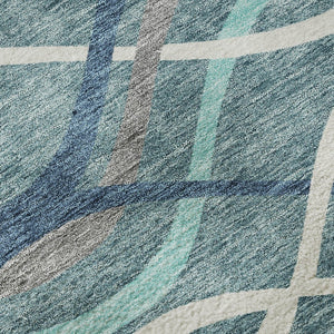 HomeRoots 8' X 10' Stylish Teal, Ivory & Gray Abstract Washable Area Rug with UV Protection for Every Room 663645