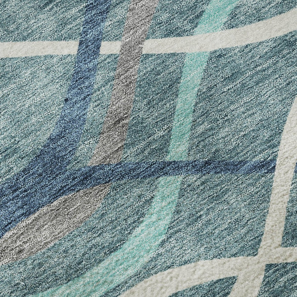 HomeRoots 8' X 10' Stylish Teal, Ivory & Gray Abstract Washable Area Rug with UV Protection for Every Room 663645