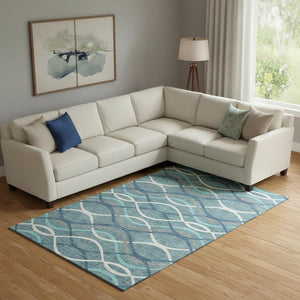HomeRoots 8' X 10' Stylish Teal, Ivory & Gray Abstract Washable Area Rug with UV Protection for Every Room 663645