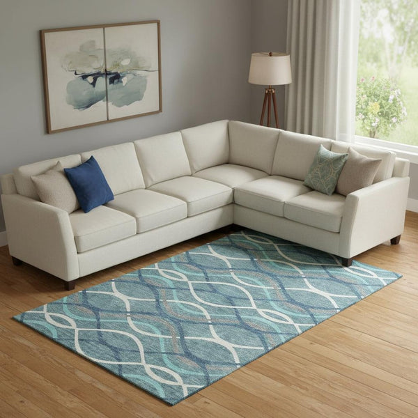 HomeRoots 8' X 10' Stylish Teal, Ivory & Gray Abstract Washable Area Rug with UV Protection for Every Room 663645