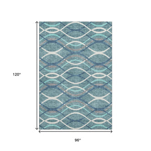 HomeRoots 8' X 10' Stylish Teal, Ivory & Gray Abstract Washable Area Rug with UV Protection for Every Room 663645