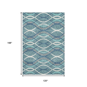 HomeRoots 10' Teal Ivory and Gray Abstract Washable Area Rug - Stylish, Durable, UV-Protected for Family Spaces 663647