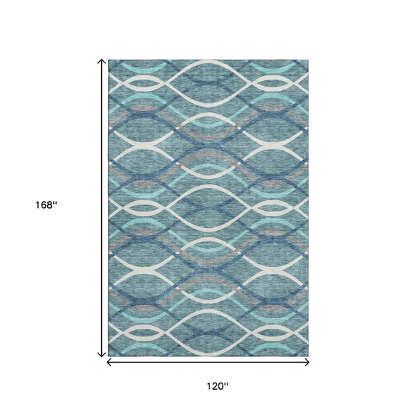 HomeRoots 10' Teal Ivory and Gray Abstract Washable Area Rug - Stylish, Durable, UV-Protected for Family Spaces 663647