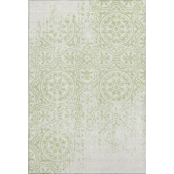 HomeRoots 5' X 8' Elegant Artichoke Green & Ivory Medallion Area Rug - Washable, UV Protected & Stain Resistant! 663655