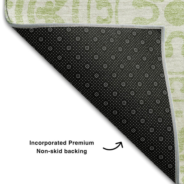 HomeRoots 5' X 8' Elegant Artichoke Green & Ivory Medallion Area Rug - Washable, UV Protected & Stain Resistant! 663655