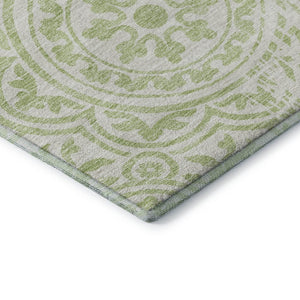 HomeRoots 5' X 8' Elegant Artichoke Green & Ivory Medallion Area Rug - Washable, UV Protected & Stain Resistant! 663655