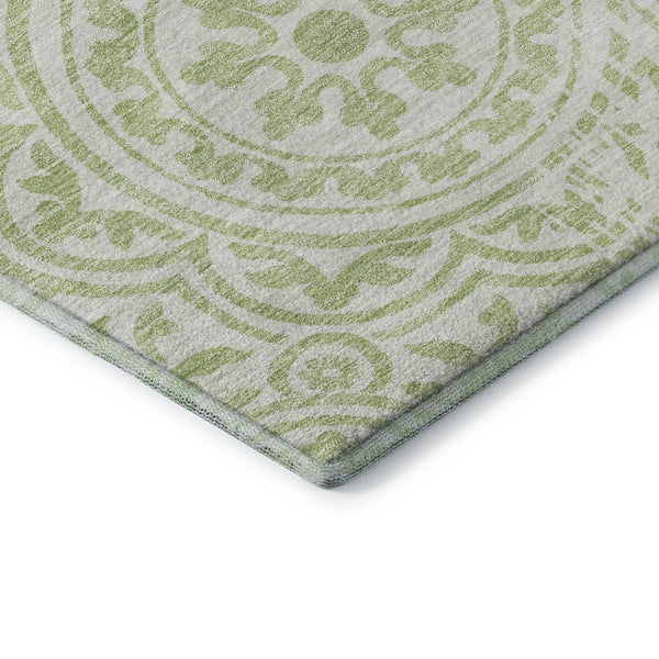 HomeRoots 5' X 8' Elegant Artichoke Green & Ivory Medallion Area Rug - Washable, UV Protected & Stain Resistant! 663655