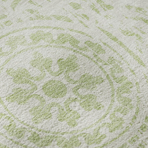 HomeRoots 5' X 8' Elegant Artichoke Green & Ivory Medallion Area Rug - Washable, UV Protected & Stain Resistant! 663655