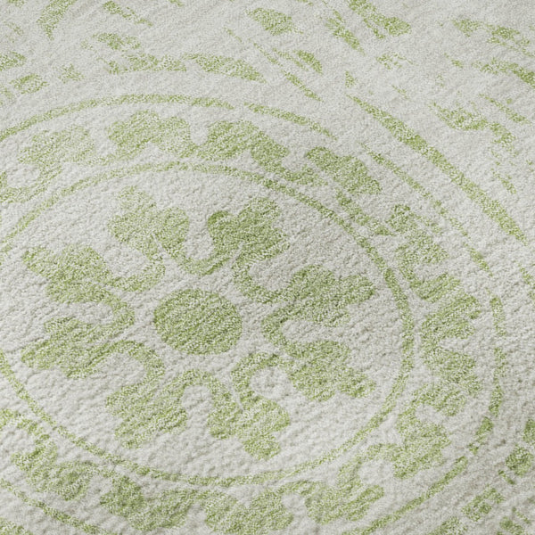 HomeRoots 5' X 8' Elegant Artichoke Green & Ivory Medallion Area Rug - Washable, UV Protected & Stain Resistant! 663655