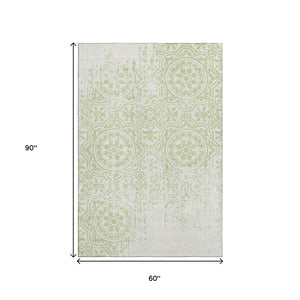 HomeRoots 5' X 8' Elegant Artichoke Green & Ivory Medallion Area Rug - Washable, UV Protected & Stain Resistant! 663655
