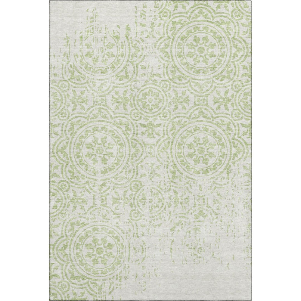 HomeRoots 8' X 10' Artichoke Green Medallion Area Rug - Washable, Stain-Resistant, UV Protected for All Spaces 663657