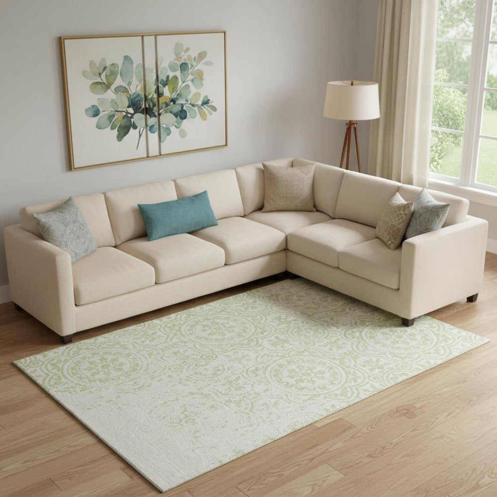 HomeRoots 10' X 14' Artichoke Green Medallion Area Rug - Washable, Stain Resistant, UV Protected for Busy Homes 663659