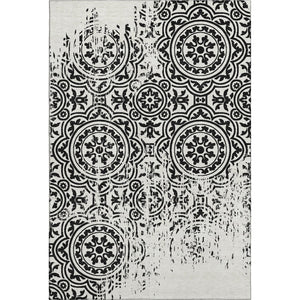 HomeRoots 5' X 8' Black and Ivory Medallion Area Rug - Washable, Stain-Resistant with UV Protection & Style 663661