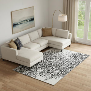 HomeRoots 8' X 10' Black and Ivory Medallion Washable Area Rug with UV Protection for Stylish Home Decor 663663