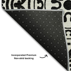 HomeRoots 8' X 10' Black and Ivory Medallion Washable Area Rug with UV Protection for Stylish Home Decor 663663
