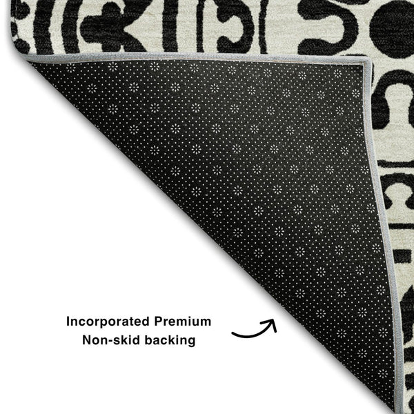 HomeRoots 8' X 10' Black and Ivory Medallion Washable Area Rug with UV Protection for Stylish Home Decor 663663