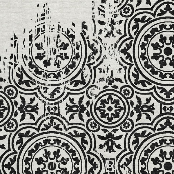 HomeRoots 8' X 10' Black and Ivory Medallion Washable Area Rug with UV Protection for Stylish Home Decor 663663