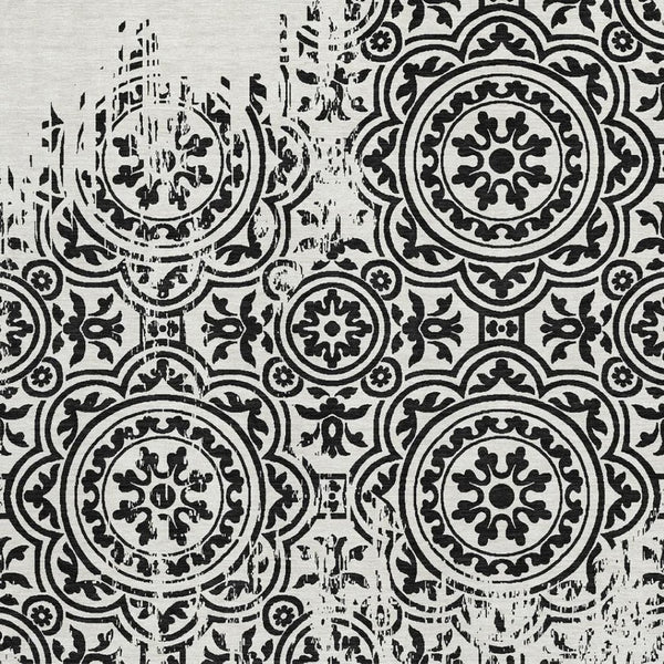 HomeRoots 8' X 10' Black and Ivory Medallion Washable Area Rug with UV Protection for Stylish Home Decor 663663