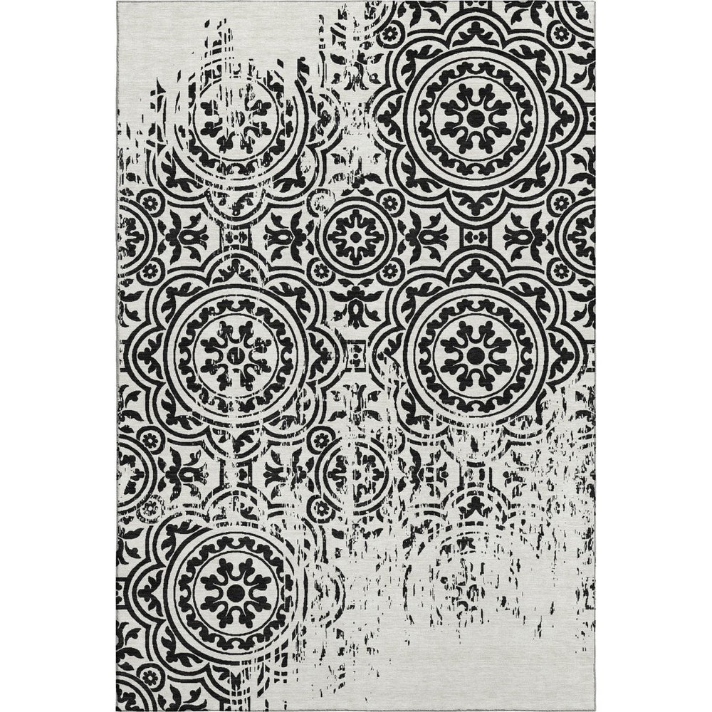 HomeRoots 10' X 14' Elegant Black And Ivory Medallion Area Rug - Washable, UV Protected, Durable & Stylish! 663665