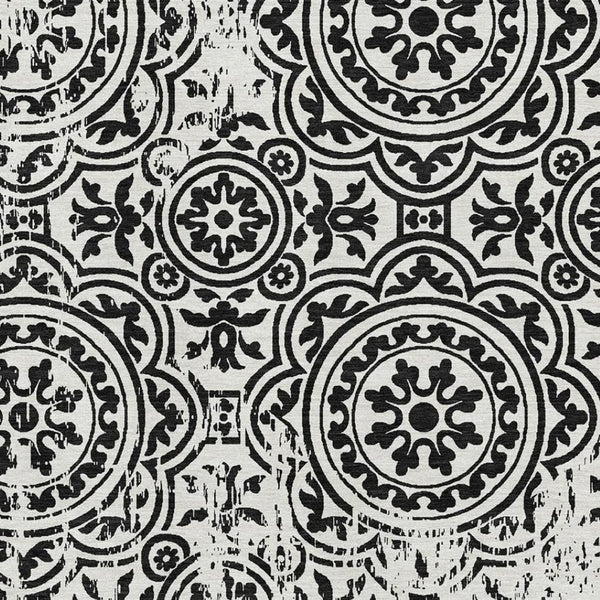 HomeRoots 10' X 14' Elegant Black And Ivory Medallion Area Rug - Washable, UV Protected, Durable & Stylish! 663665