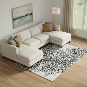 HomeRoots 10' X 14' Elegant Black And Ivory Medallion Area Rug - Washable, UV Protected, Durable & Stylish! 663665