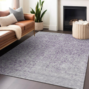 HomeRoots 5' X 8' Lavender & Ivory Medallion Area Rug - Washable, UV Protected, Stylish for Any Space 663685