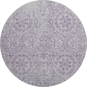 HomeRoots 8' Lavender Medallion Round Rug - Washable, UV Protected, Durable, Elegant Design for Busy Homes 663686