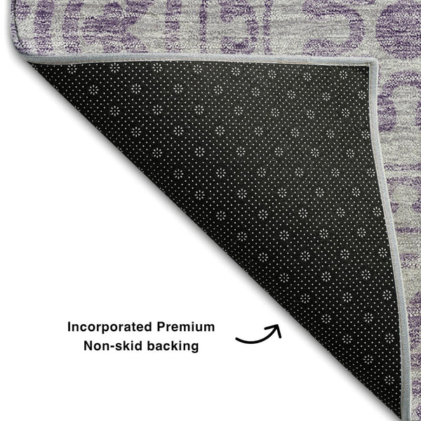 HomeRoots 8' Lavender Medallion Round Rug - Washable, UV Protected, Durable, Elegant Design for Busy Homes 663686