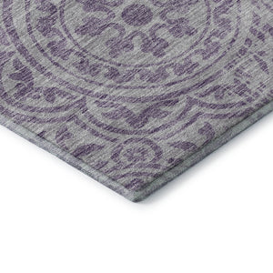 HomeRoots 8' Lavender Medallion Round Rug - Washable, UV Protected, Durable, Elegant Design for Busy Homes 663686