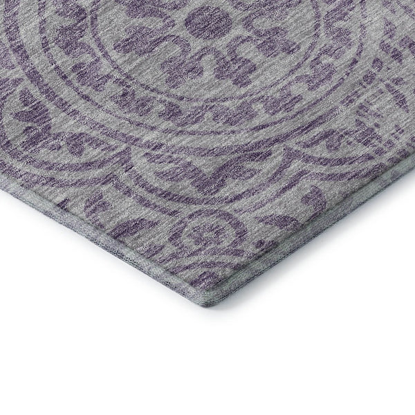 HomeRoots 8' Lavender Medallion Round Rug - Washable, UV Protected, Durable, Elegant Design for Busy Homes 663686