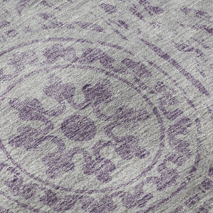 HomeRoots 8' Lavender Medallion Round Rug - Washable, UV Protected, Durable, Elegant Design for Busy Homes 663686