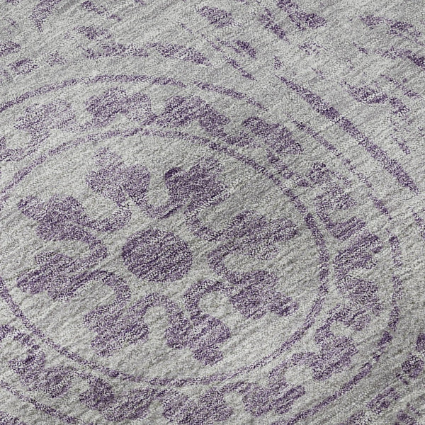 HomeRoots 8' Lavender Medallion Round Rug - Washable, UV Protected, Durable, Elegant Design for Busy Homes 663686