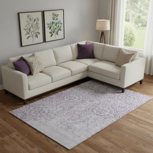 HomeRoots 8' X 10' Elegant Lavender & Ivory Medallion Area Rug - Washable, Stain-Resistant, UV Protected Design 663687