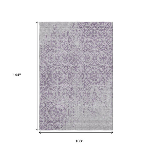 HomeRoots 9' X 12' Stylish Lavender and Ivory Medallion Area Rug with UV Protection, Easy-Care, Durable Design 663688