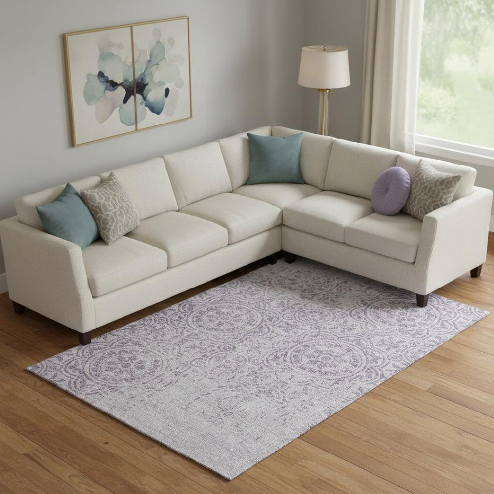 HomeRoots 9' X 12' Stylish Lavender and Ivory Medallion Area Rug with UV Protection, Easy-Care, Durable Design 663688