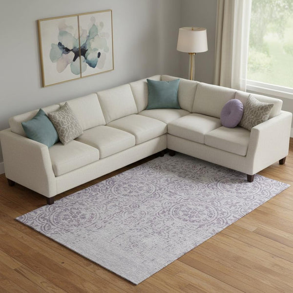 HomeRoots 9' X 12' Stylish Lavender and Ivory Medallion Area Rug with UV Protection, Easy-Care, Durable Design 663688