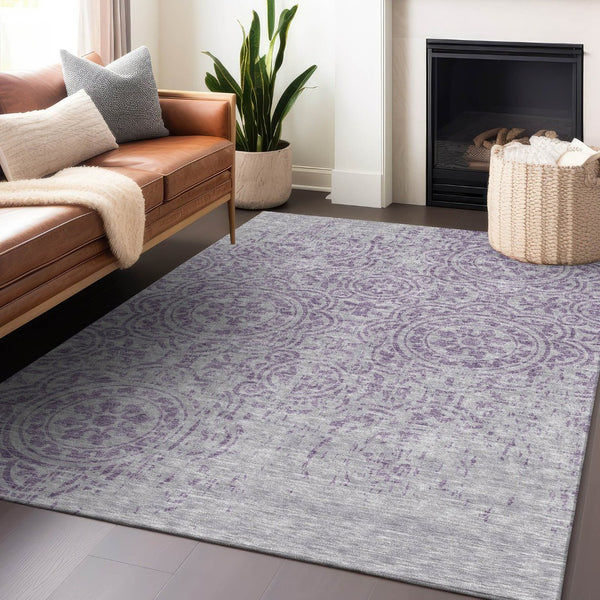 HomeRoots 9' X 12' Stylish Lavender and Ivory Medallion Area Rug with UV Protection, Easy-Care, Durable Design 663688