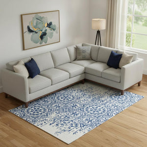 HomeRoots 8' X 10' Navy Blue & Ivory Medallion Area Rug – Washable, UV-Protected, Durable for High-Traffic Homes 663693