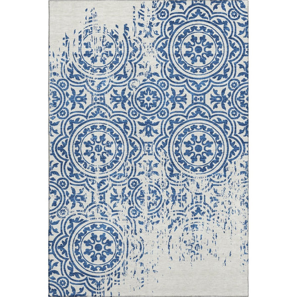 HomeRoots 10' X 14' Navy Blue & Ivory Medallion Area Rug - Durable, Stain-Resistant, UV-Protected for All Homes 663695