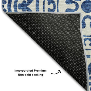 HomeRoots 10' X 14' Navy Blue & Ivory Medallion Area Rug - Durable, Stain-Resistant, UV-Protected for All Homes 663695