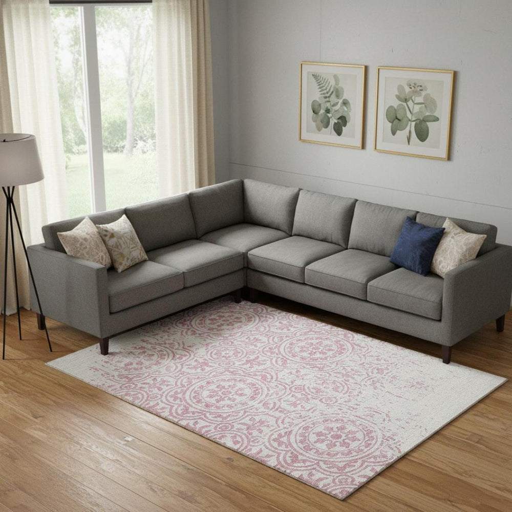 HomeRoots 8' X 10' Pink And Ivory Medallion Area Rug - Washable, UV Protected, Stain Resistant for Any Space 663699