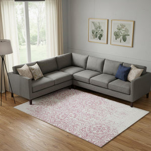 HomeRoots 8' X 10' Pink And Ivory Medallion Area Rug - Washable, UV Protected, Stain Resistant for Any Space 663699