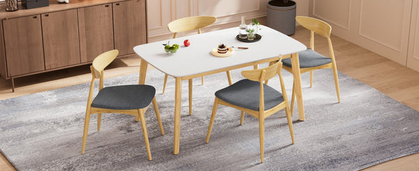 English Elm 5-piece Mid-century Rubberwood Dining Set with Upholstered Chairs for Kitchen or Room Natural+Grey,White Oak N759S003002L
