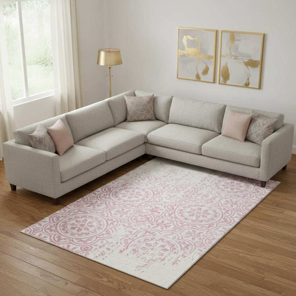 HomeRoots 9' X 12' Pink And Ivory Medallion Washable Area Rug - Stain Resistant, UV Protected, Stylish Design 663700