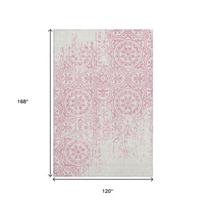 HomeRoots 10' X 14' Pink and Ivory Medallion Area Rug - Washable, UV Protected, Durable & Stylish Home Accent 663701