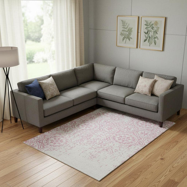 HomeRoots 10' X 14' Pink and Ivory Medallion Area Rug - Washable, UV Protected, Durable & Stylish Home Accent 663701